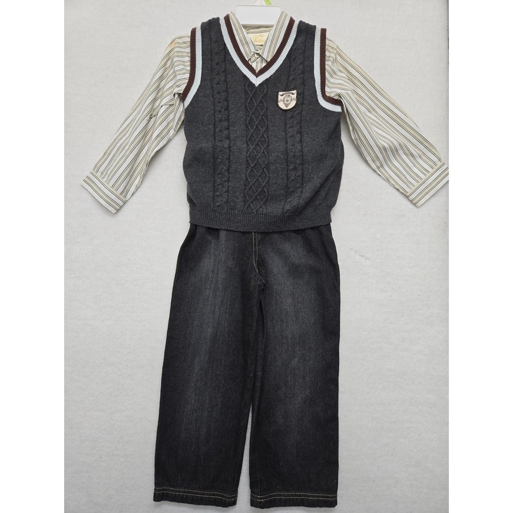 NWT‎ Little Bitty Boys Outfit 3 Piece Shirt Vest Pants Suspenders Set